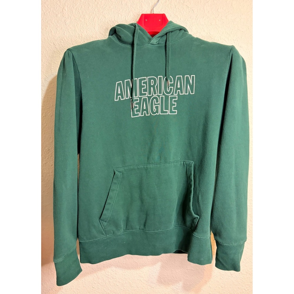 American Eagle Mens Super Soft Hoodie Green Logo Pullover Medium